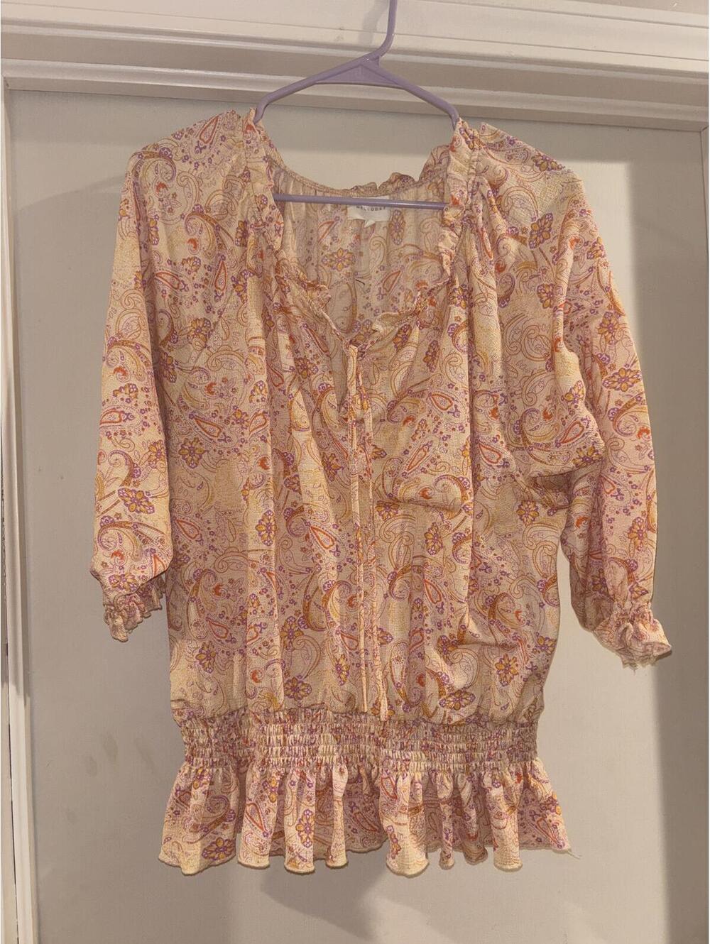 Melloday Paisley Peplum Boho Blouse XL Smocked Floral Top